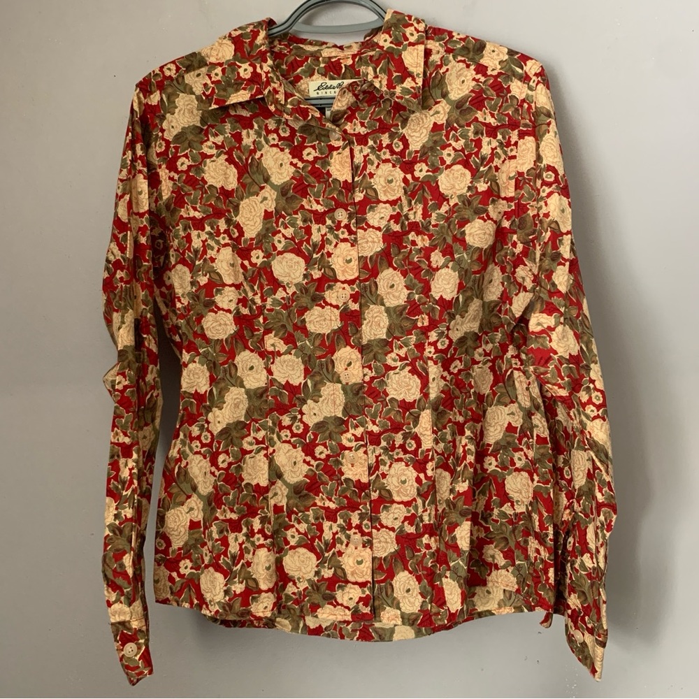 Eddie Bauer Vintage Floral Cotton Button Up Shirt Small Petite